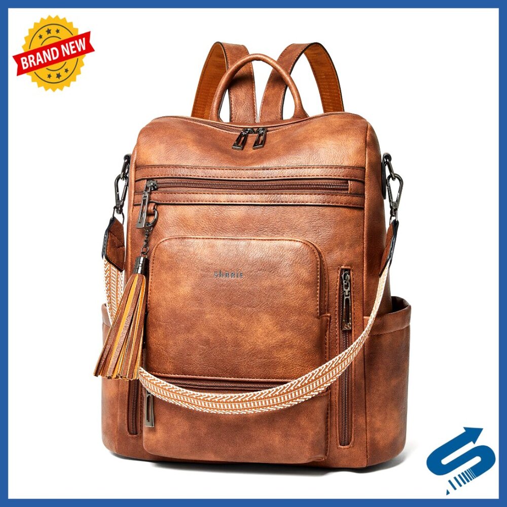 Vegan Leather Laptop Backpack Professional Travel Work College Large Capacity